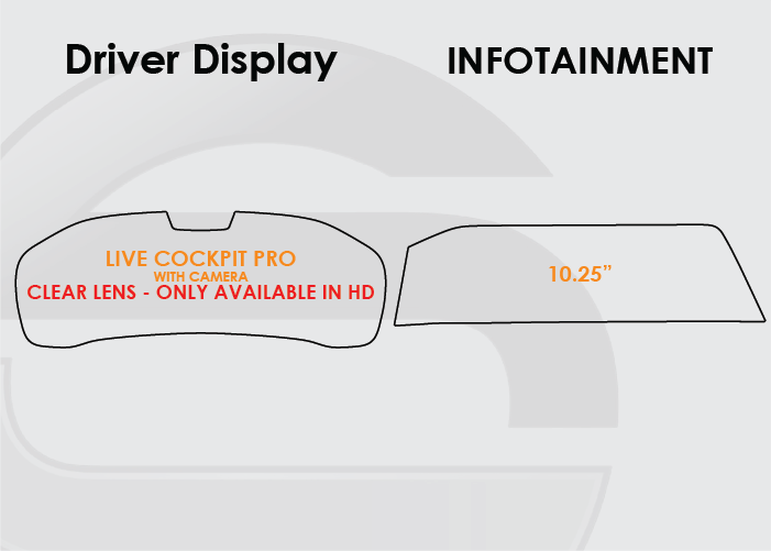 2022-2024 BMW 2 Series Screen ProTech Kit Live Cockpit Pro Driver Display and 10.25in Infotainment Diagram. Protects against everyday scratches and reduces fingerprint buildup on screens.