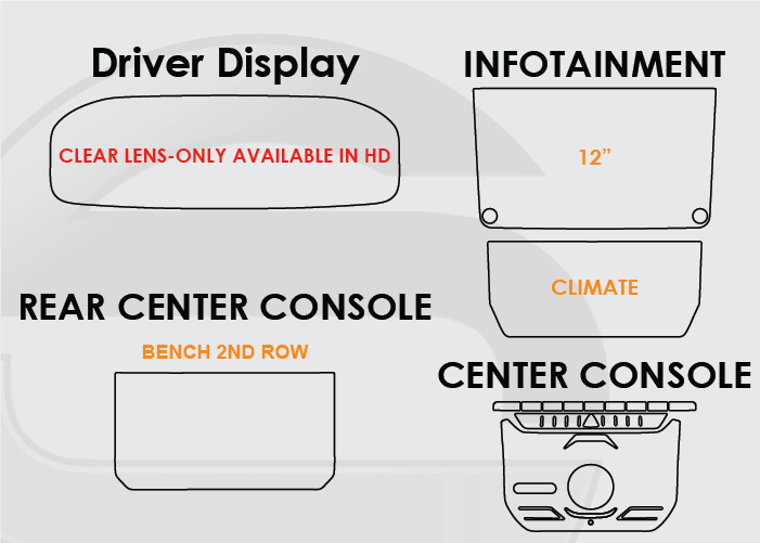 2022-2026 Grand Wagoneer Screen ProTech Kit Driver Display Infotainment Climate Bench Row Rear Center Console Center Console. Helps keep screens scratch-resistant with fewer fingerprints and smudges.