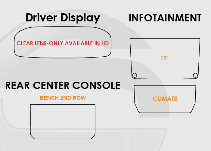 2022-2026 Grand Wagoneer Screen ProTech Kit Driver Display Infotainment Climate Bench Row Rear Center Console. Enhances screen clarity by resisting scratches and reducing fingerprint smears.