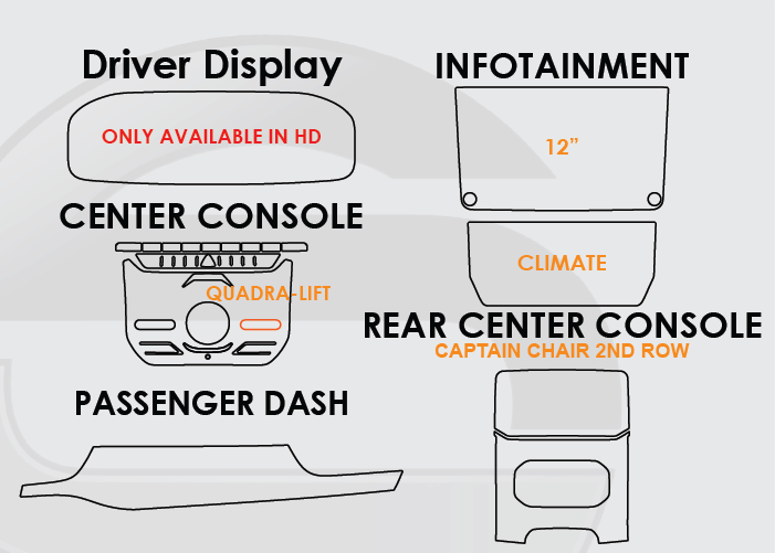 2022-2026 Grand Wagoneer Screen ProTech Kit Driver Display Infotainment Climate Captain Chair Rear Center Console Center Console Passenger Dash. Adds a durable barrier to resist scratches and reduce fingerprints on your screens.