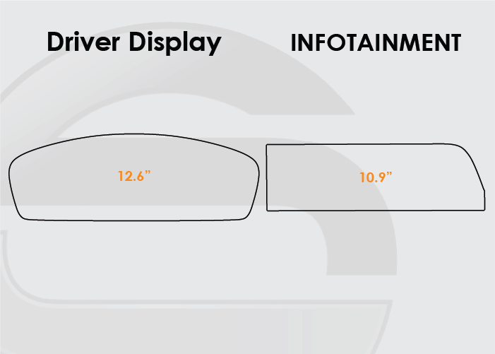 Diagram of 2025-2026 Porsche 911 Screen ProTech Kit with 12.6" Digital Driver Display 10.9" Infotainment. Helps prevent scratches and minimizes fingerprints to keep your screens looking new.