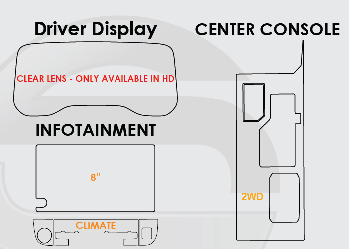 2022-2026 Toyota Tundra Screen ProTech Kit Driver Display 8in Infotainment Climate 2WD Center Console. Shields your screens from scratches and helps reduce greasy fingerprints.