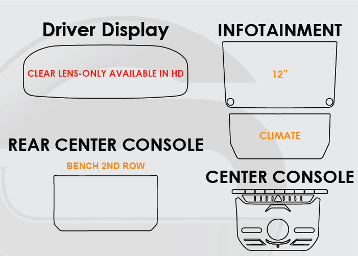 2022-2025 Grand Wagoneer Screen ProTech Kit Driver Display Infotainment Climate Center Console Bench Row Rear Center Console