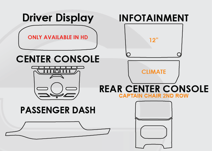 2022-2025 Grand Wagoneer Screen ProTech Kit Driver Display Infotainment Climate Captain Chair Rear Center Console Passenger Dash