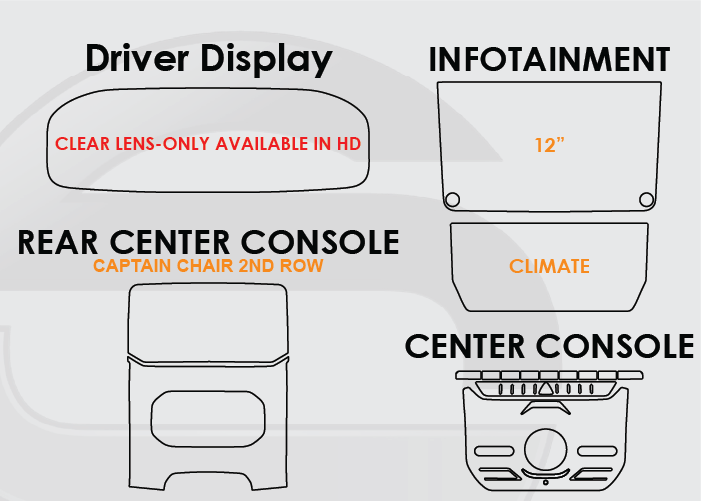 2022-2025 Grand Wagoneer Screen ProTech Kit Driver Display Infotainment Climate Captain Chair Rear Center Console Center Console
