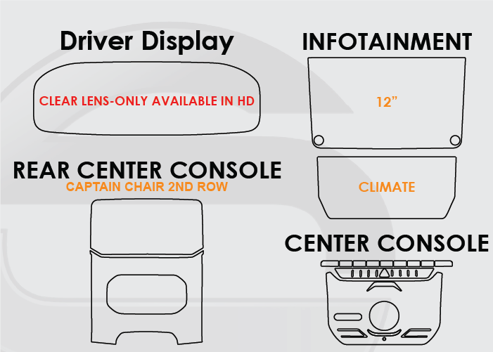 2022-2026 Grand Wagoneer Screen ProTech Kit Driver Display Infotainment Climate Captain Chair Rear Center Console Center Console. Helps keep screens scratch-resistant with fewer fingerprints and smudges.