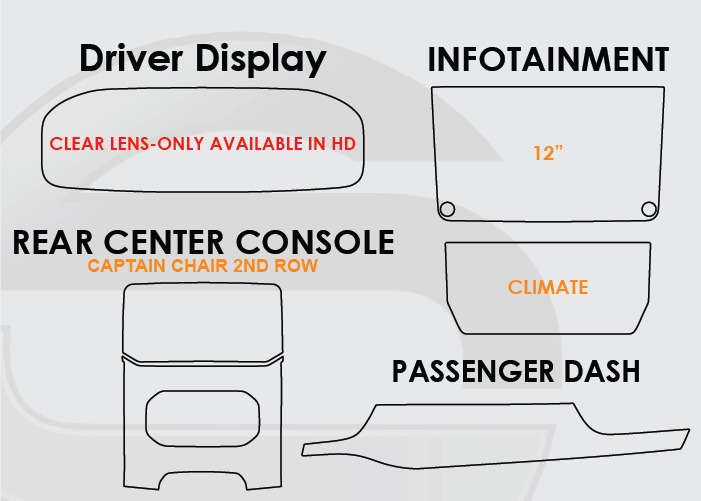 2022-2025 Grand Wagoneer Screen ProTech Kit Driver Display Infotainment Climate Captain Chair Rear Center Console Passenger Dash