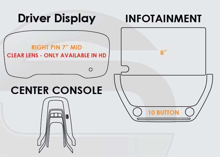 2023-2026 Toyota Corolla Screen ProTech Kit Right Pin 7in Driver Display 8in Infotainment 10 Button Lower Screen Center Console. Enhances screen clarity by resisting scratches and reducing fingerprint smears.