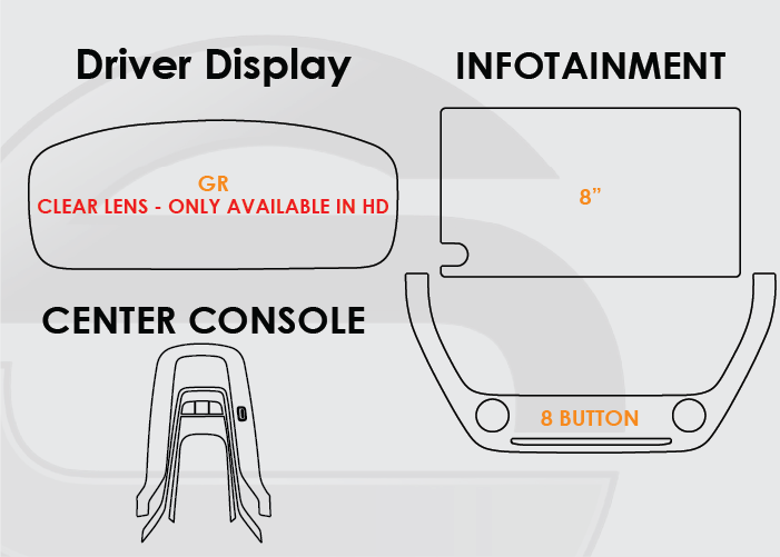 2023-2026 Toyota GR Corolla Screen ProTech Kit Driver Display 8in Infotainment 8 Button Lower Screen Center Console. Keeps your screens clearer by resisting scratches and minimizing fingerprints and smudges.