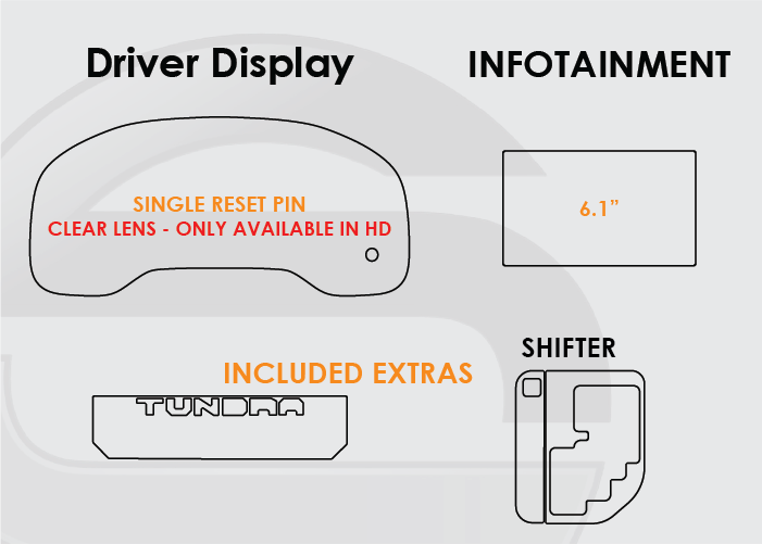 2014-2019 Toyota Tundra Screen ProTech Kit Single Pin Driver Display 6.1in Infotainment Climate Center Console. Helps prevent scratches and minimizes fingerprints to keep your screens looking new.